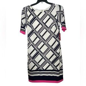Vince Camuto Geometric print sheath dress with short sleeves sz 8